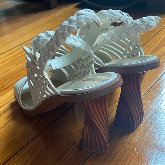 Sam Edelman Ivory Holland Leather Square-toe Huarache Heels Size 7 - Picture 3 of 14